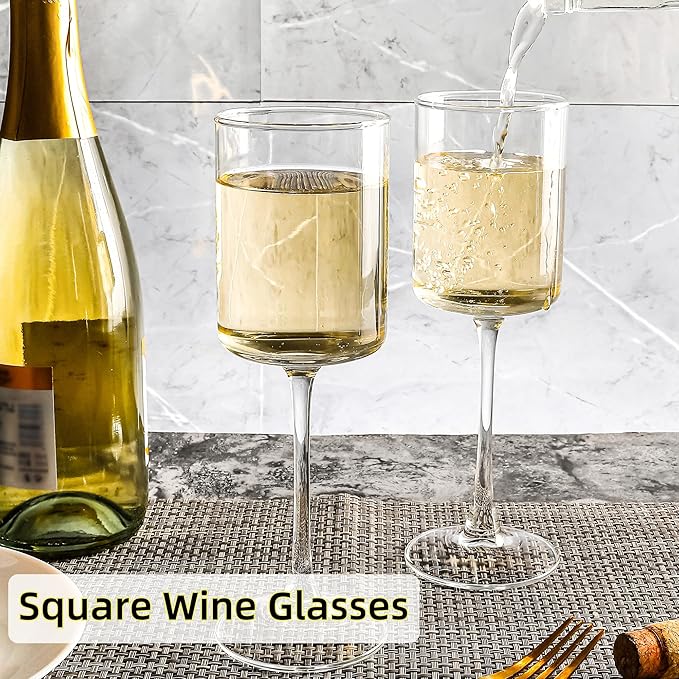 Elegant Square Wine Glasses Set of 12, All Purpose Red Wine Glasses for Birthday, Wedding, Party - 9.5 oz, Clear