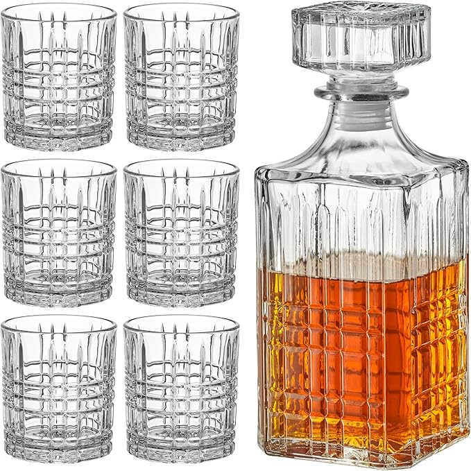 Style Setter Whiskey Decanter Set with Glasses - Prestigious Whiskey Set with 25oz Liquor Decanter and 6 Glasses - Upscale Whisky Decanter & Glass Set - Birthday Gifts Fathers Day