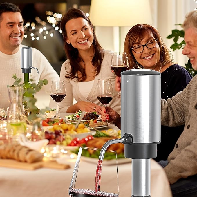 Electric Wine Aerator Pourer One Touch Wine Accessories Rechargeable 2-in-1 Automatic Wine Decanter Stainless Steel Wine Dispenser Gifts for Wine Lovers