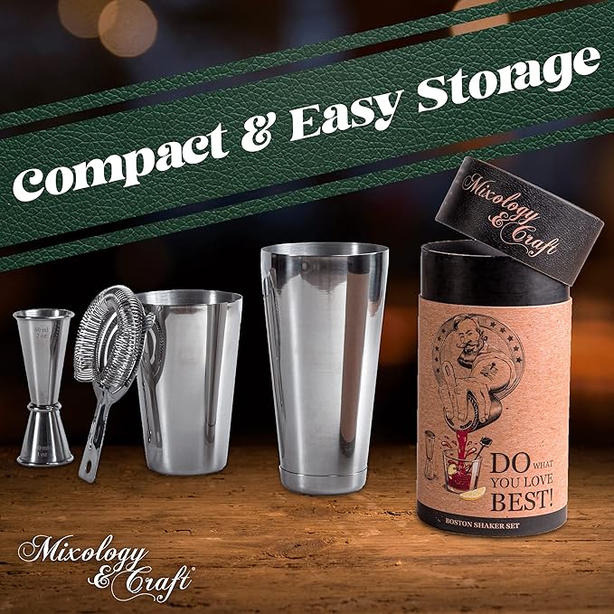 Mixology & Craft Boston Shaker Set with Weighted Martini Shakers | Cocktail Shaker Set Includes Strainer and Japanese Jigger | Great Gift Bar Set with Exclusive Recipe Cards | Leak-Proof (Silver)