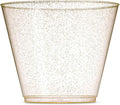 100 Glitter Plastic Cups - 9 Oz Clear Plastic Cups Old Fashioned Tumblers -Gold Glitter Cups Disposable Wedding Cups Party Cups