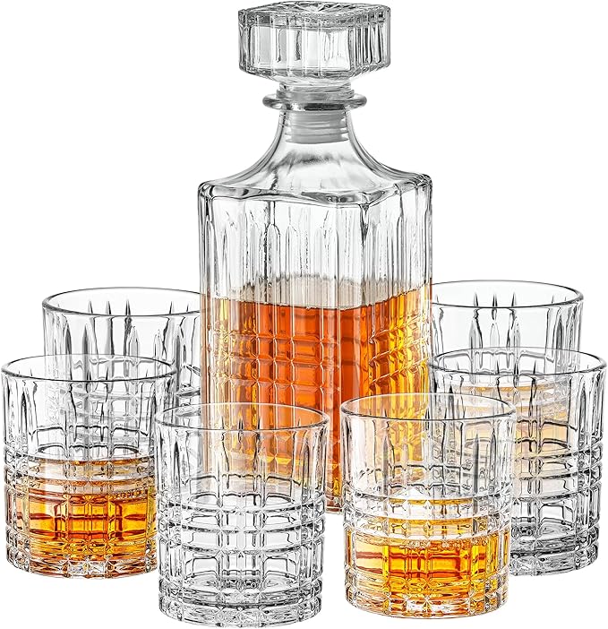 Style Setter Whiskey Decanter Set with Glasses - Prestigious Whiskey Set with 25oz Liquor Decanter and 6 Glasses - Upscale Whisky Decanter & Glass Set - Birthday Gifts Fathers Day