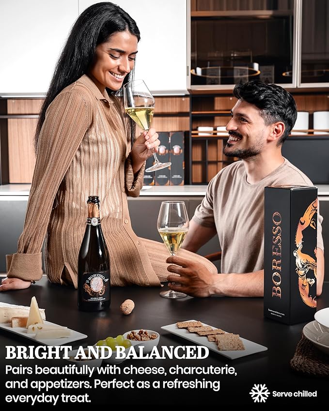 Boresso Extra Dry 0.0% ABV Non-Alcoholic Sparkling Wine With Gift Box Perfect Alcohol-Free Champagne Alternative Dealcoholized From Italy 750ml