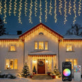 Led Icicle Lights Outdoor,43FT 400 LED RGB Smart Programmable Icicle Christmas Light for Outside,Color Changing LED Connectable Music Sync for House Decorations,Holiday,Red White Blue Independence Day