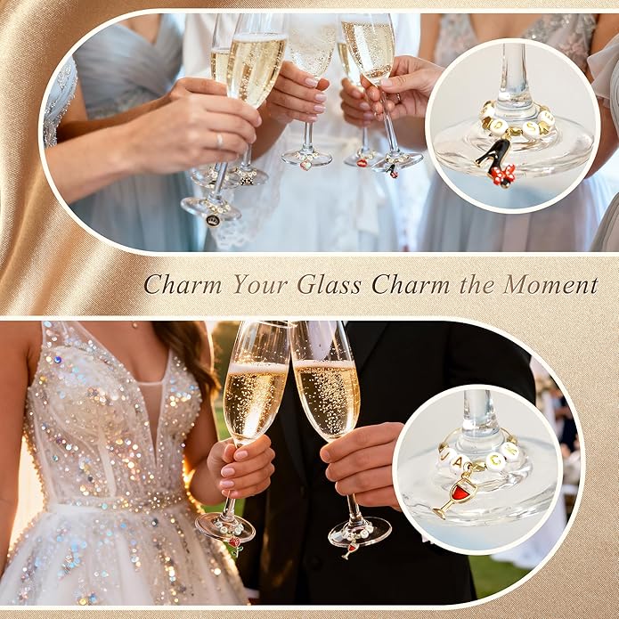 DIY Wine Glass Charms Kit, 25pcs Personalized Reusable Drink Marker Tags, Glass Identifiers for Wine Tasting Party, Unique Hostess Gifts & Party Decorations