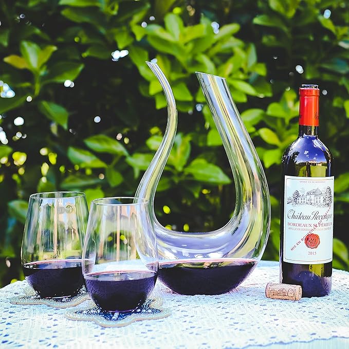 Wine Decanter 100% Hand Blown Lead-free Crystal Glass Red Wine Carafe U Shape Wine Aerator