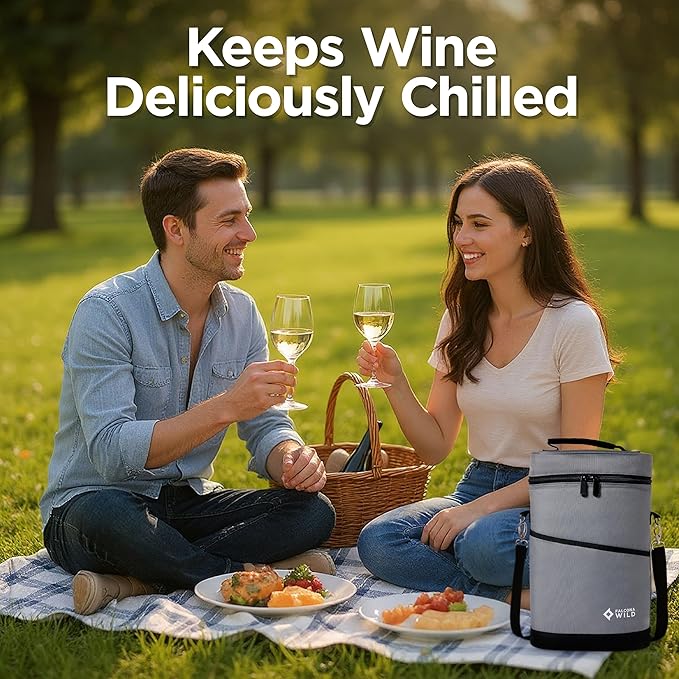 Falcona Wild Wine Cooler Bag Plus Two Cooler Sleeves – Holds 2 Bottles – Keeps Drinks Cold for Hours – Fits Standard, Tall and Champagne Bottles – Portable Insulated Wine Tote Carrier Bags For Travel