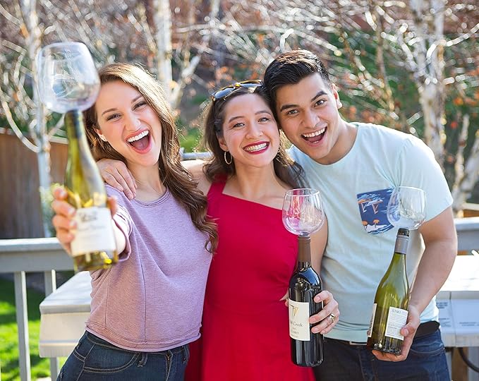 Guzzle Buddy 2GO Unbreakable Tritan Plastic 16 Ounce Wine Glass, It Turns Your Bottle Into Your Glass, Wine Bottle Topper Christmas Gift White Elephant for Wife - Real Women Design