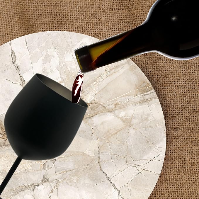 K&K Home Black Matte Stainless Steel Unbreakable Black Wine Glasses - 18 oz - Set of 4 Colored, Stemmed Metal Wine Glasses Perfect for Outdoors, Weddings, and Parties