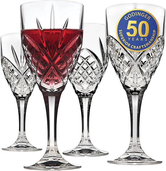 Godinger Dublin Wine Glasses, Stemmed Wine Glass Goblets, Stemmed Drinking Glasses, Glass Cups, Barware & Drinkware, 10oz Set of 4
