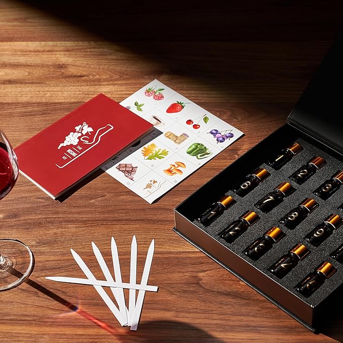 Red Wine Aroma Kit, Tasting & Smelling Aroma Set for Red Wines, 15 Aromas, Training Educational Gift - Beginners & Sommelier Master, Book & Accessories Guide Included