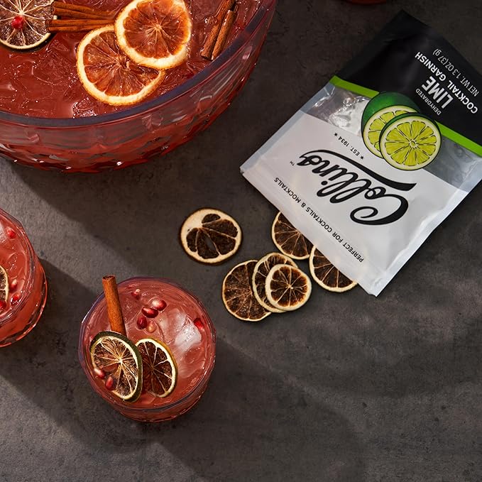 Collins Dehydrated Lime Cocktail Garnish Slices, 1.3 oz, Ideal for Margaritas, Mojitos, Mocktails, Desserts & More – Premium Drink & Food Garnish – 1.3 oz