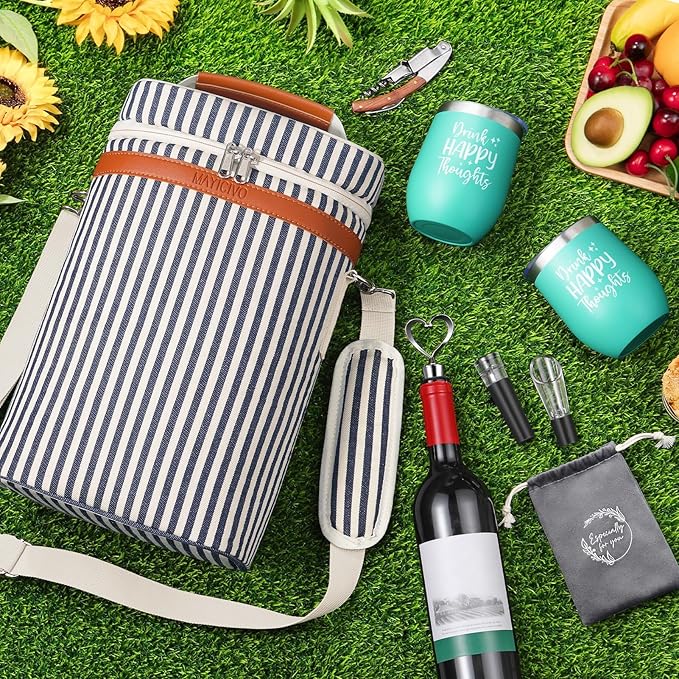 Birthday Gifts for Women Men - Mothers Day Wine Gift Baskets For Woman Mom, Her, Women, Friend, Wine Lovers, Self Care Package, Insulated Wines Tote Bag Carrier w/ Tumblers & Wines Accessories Set