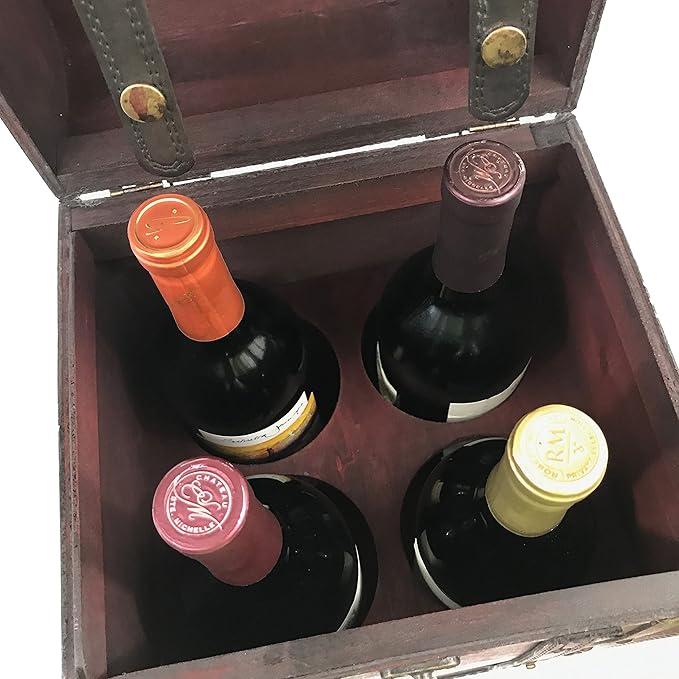 Allgala Wooden Wine Bottle Box with Antique Finish, 4-Bottle, HD90201