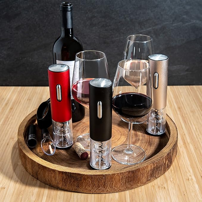 Moss & Stone Electric Wine Opener Set, Corkscrew Remover With USB Charging, Wine Bottle Opener with Wine Pourer, Foil Cutter & Vacuum Stopper, Automatic Wine Opener For Wine Lovers (Red)