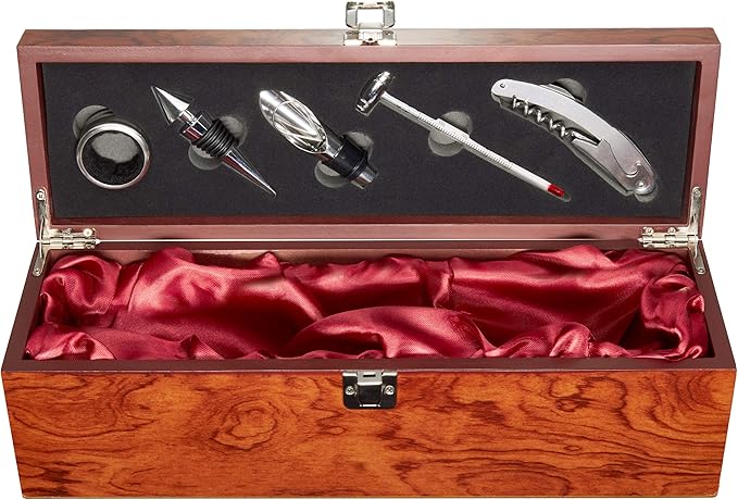 BRUBAKER Wine Opener Sommelier Set - Bar Accessory Kit - Wine Box - Wine Serving Tools - Waiter Knife, Spout, Bottle Stopper, Thermometer, Drip Ring