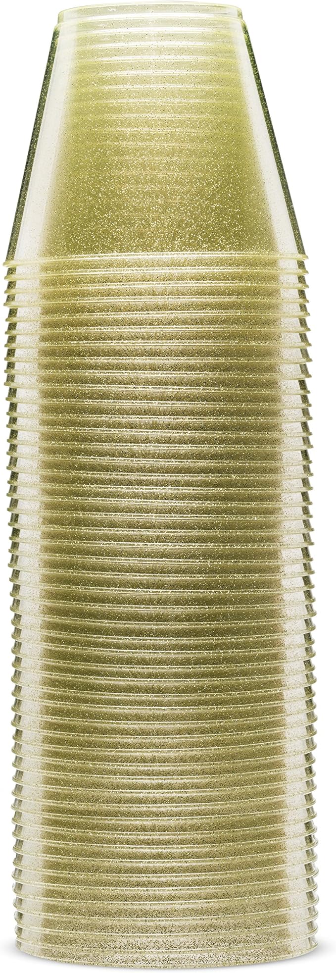 100 Glitter Plastic Cups - 9 Oz Clear Plastic Cups Old Fashioned Tumblers -Gold Glitter Cups Disposable Wedding Cups Party Cups