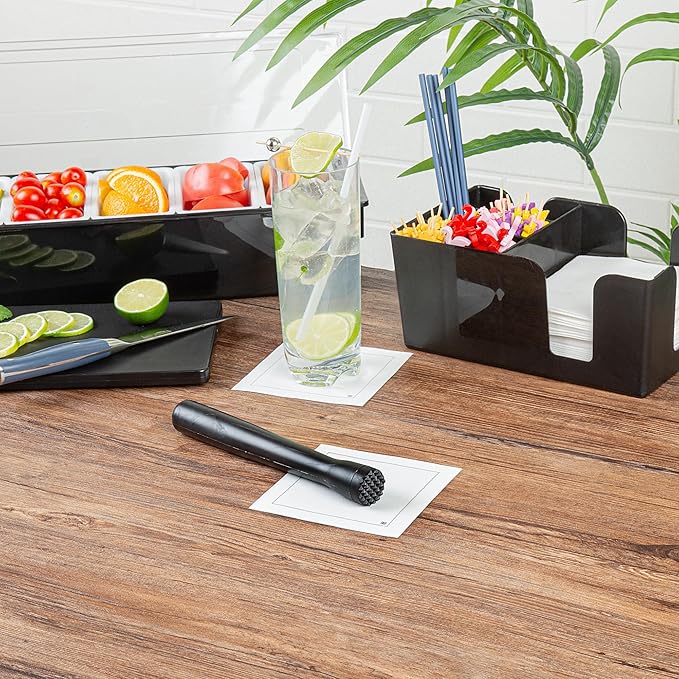 Restaurantware-Bar Lux 8.3 x 1 x 1 Inch Cocktail Muddler, 1 Tenderizer Bartender Muddler - Netted Head, Durable, Black Plastic Muddler For Drinks, For Mashing Or Mixing, For Cocktails