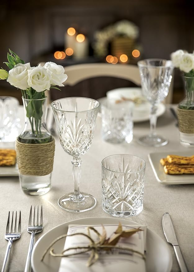 Lorenzo RCR Crystal Collection Water Glass Set Lorren Home Trends-Melodia, 6 Count (Pack of 1), Red Wine Goblet,7.5 fluid ounce