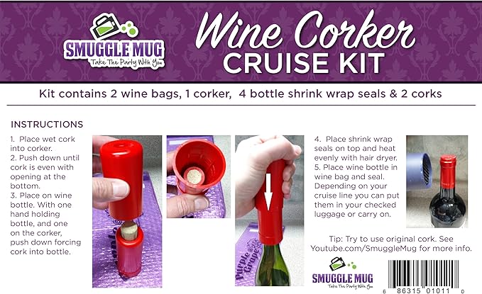 Smuggle Mug Wine Corker Cruise Kit | Discreet Flask Designed for Enjoying Your Favorite Beverages | Portable, Convenient and Saves Money