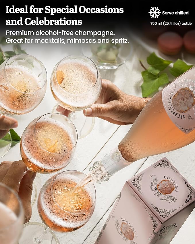 Boresso Extra Dry 0.0% ABV Non-Alcoholic Sparkling Rosé Wine With Gift Box Alcohol-free Champagne Alternative Dealcoholized From Italy 750ml