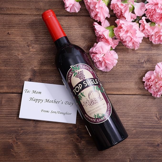 Wine Accessories Gift Set - 5 Pcs Deluxe Wine Corkscrew Opener Sets Bottle Shape in Elegant Gift Box