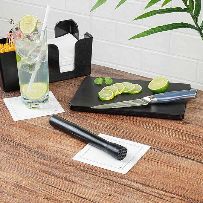Restaurantware-Bar Lux 8.3 x 1 x 1 Inch Cocktail Muddler, 1 Tenderizer Bartender Muddler - Netted Head, Durable, Black Plastic Muddler For Drinks, For Mashing Or Mixing, For Cocktails