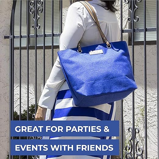 PortoVino City Tote Bag - Canvas Wine Purse with Hidden Spout and Dispenser Flask for Wine Lovers that Holds and Pours 2 bottles of Wine! For Traveling, Concerts, Bachelorette Party - Royal Blue