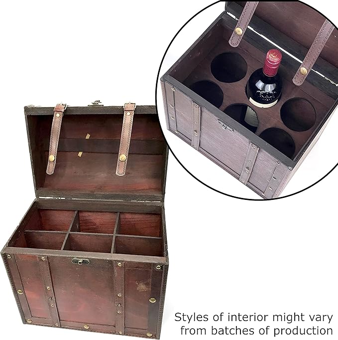 allgala Wooden Wine Bottle Box with Antique Finish, 6 Bottle