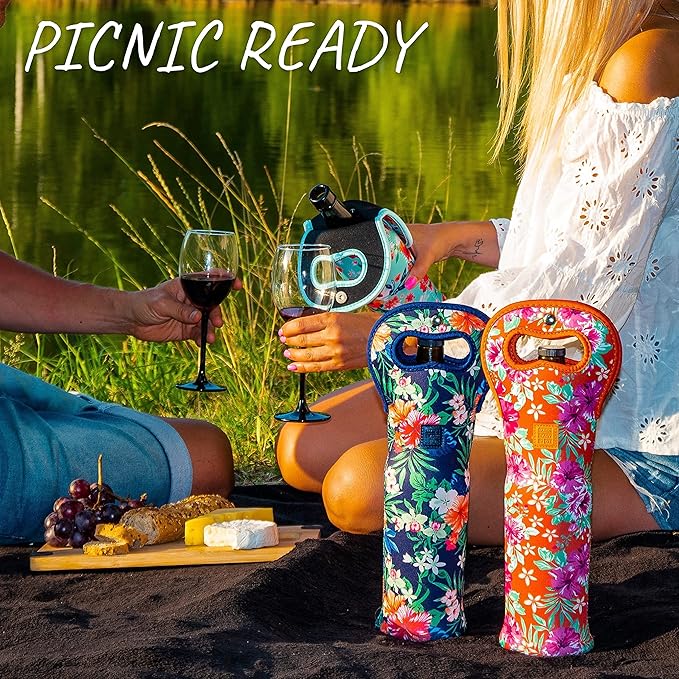 Made Easy Kit Insulated Wine Tote Set of 3 – Neoprene Wine Bottle Carrier with Magnetic Handle – Triple-Stitched Protective Bag for Travel, Gifting, and BYOB Events (Black)