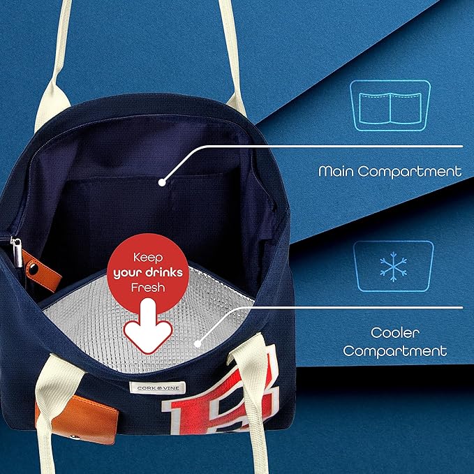 CORK & VINE Wine Tote Bag, Insulated Leakproof Wine Cooler Bag with Nautical Rope Strap | 3x 1.5 Liters Beverage Bag Included
